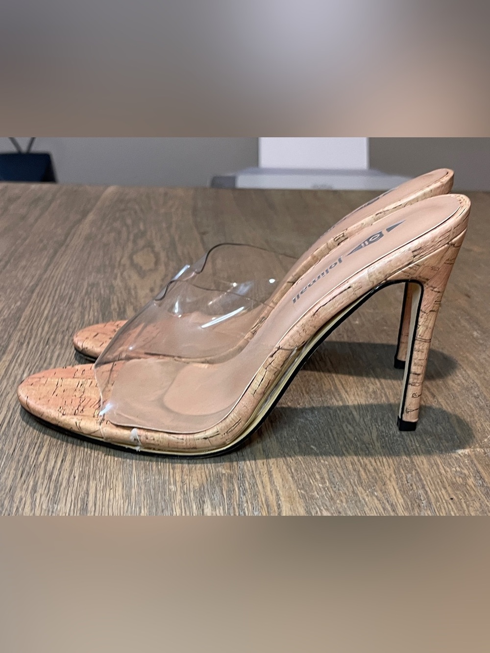 Holman Clear Strap Cork-Look Stiletto Heels- Size 7